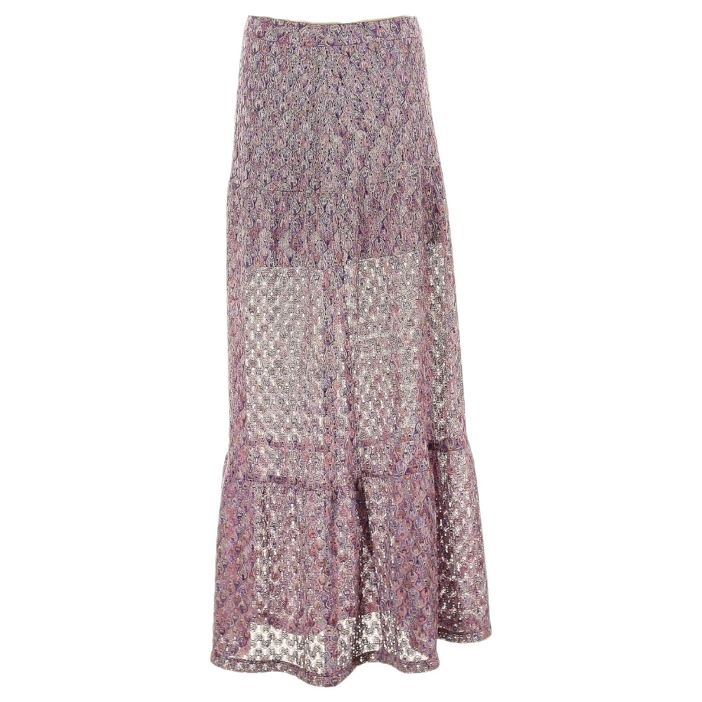 Trina Turk Serpentine  Lace Crochet Knit Tiered Maxi Skirt Bohochic Fairycore